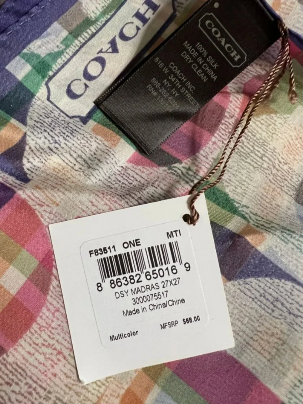 Coach Daisy Madras Lightweight Scarf 26x26 Women’s Neck Head Wrap F83511 - Picture 10 of 10